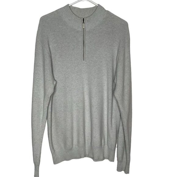 PETER MILLAR Sweater Mens Medium‎ 1/3 Zip Up Pullover Cotton Cashmere Neutral - Picture 1 of 10